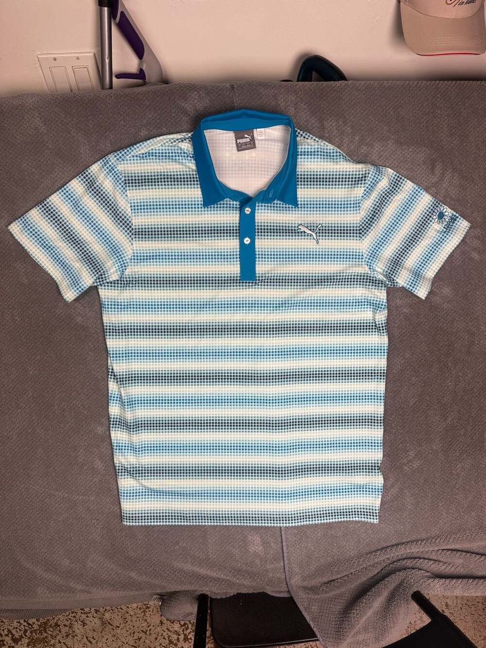 Puma Kapolei Golf Polo Shirt Mens L Blue Grid Plaid Short Sleeve 1192